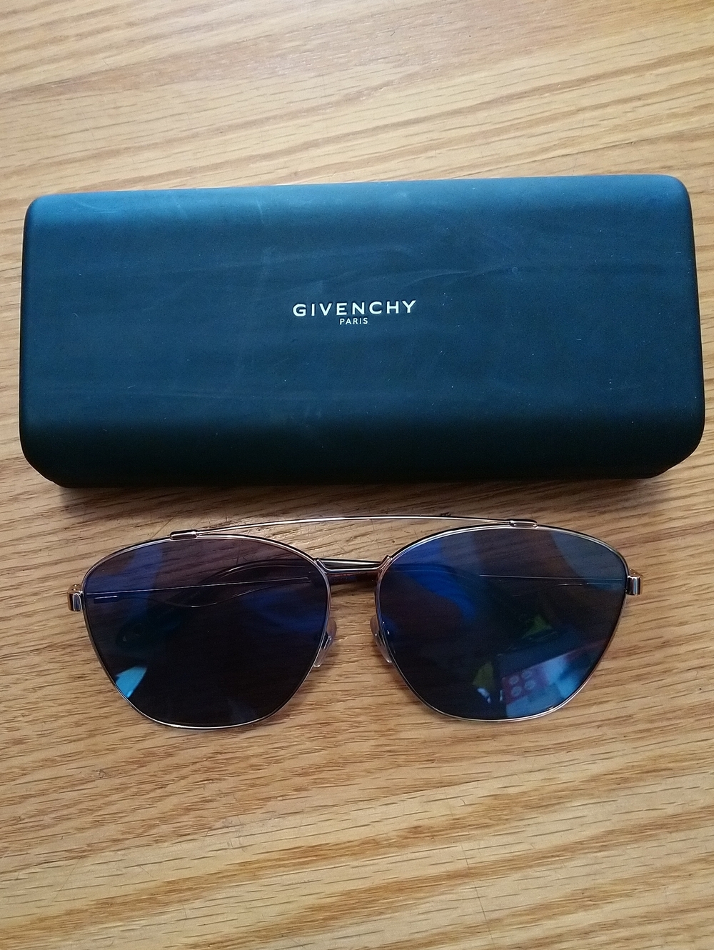 Givenchy Gold Frame Sunglasses with Blue Lenses